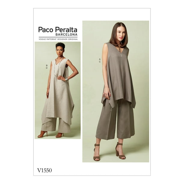 VOGUE DESIGNER PATTERN MISSES' PULLOVER TUNIC w/UNEVEN HEM & WIDE-LEG PANTS 6-14 VOGUE DESIGNER PATTERN MISSES' PULLOVER TUNIC w/UNEVEN HEM & WIDE-LEG PANTS 6-14